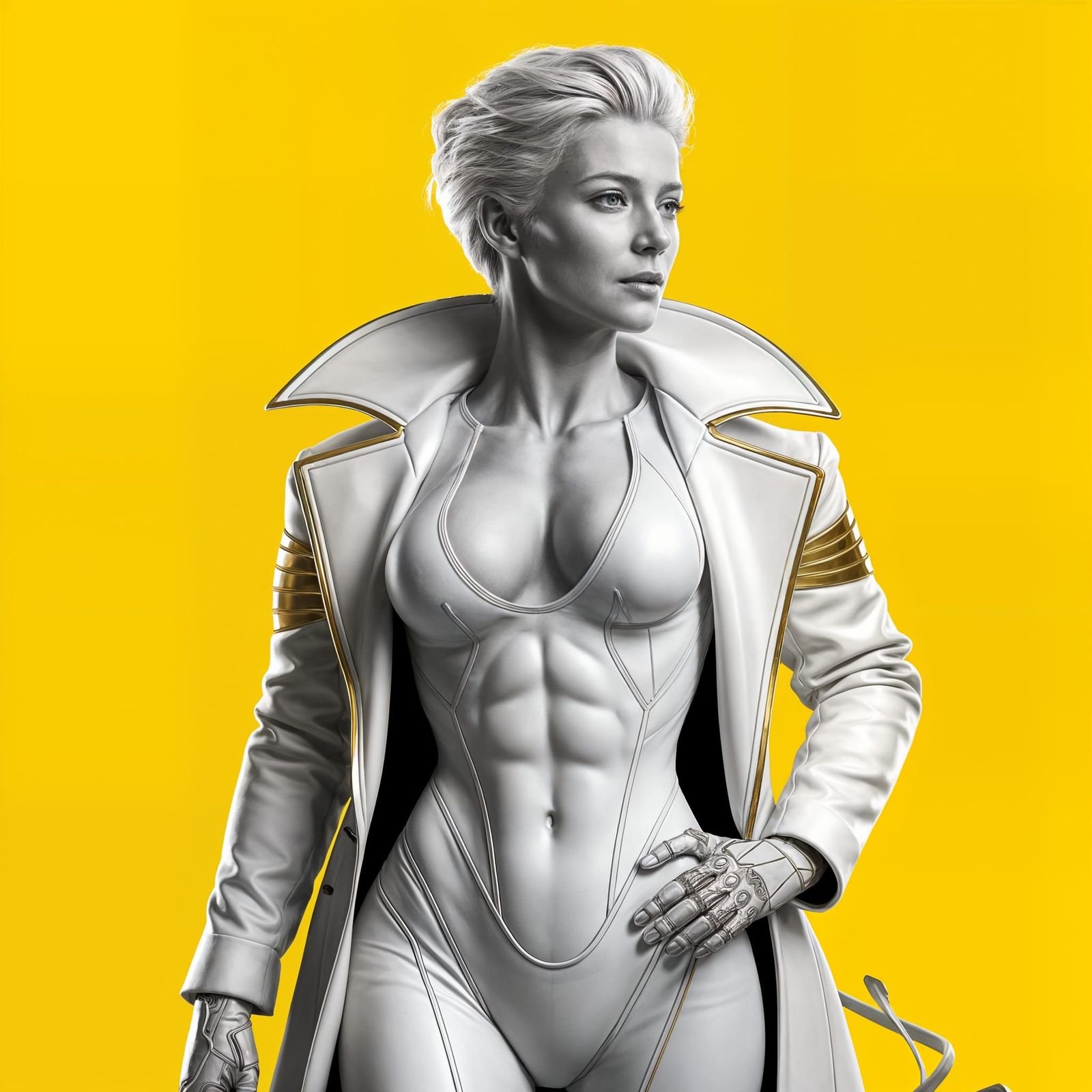 Elegant Cyberpunk Businesswoman in Shimmering Liquid Metal S...