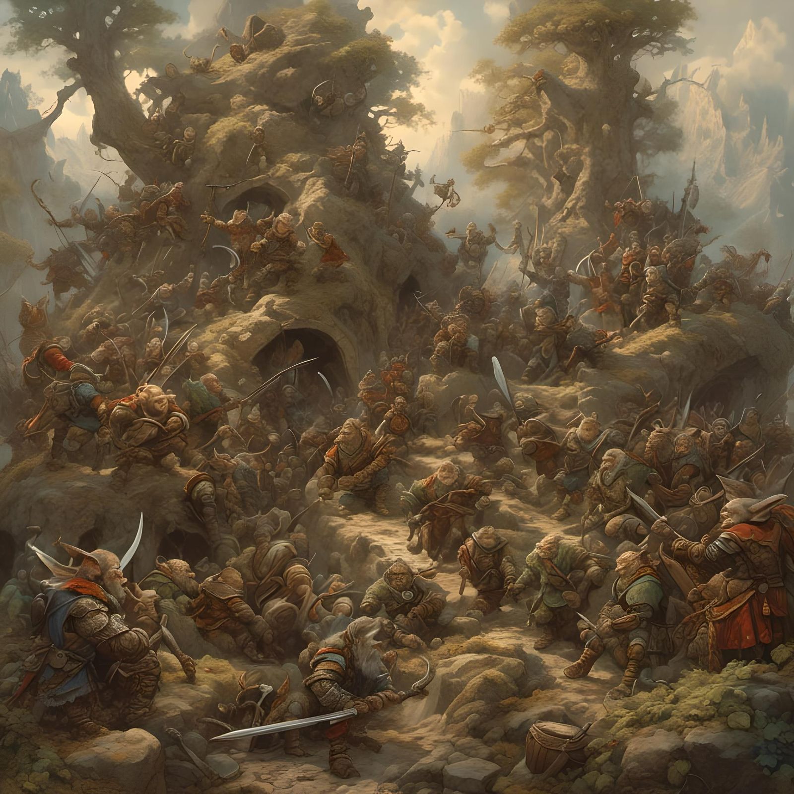 Epic Fantasy Battle Between Races in Hyperreal Style