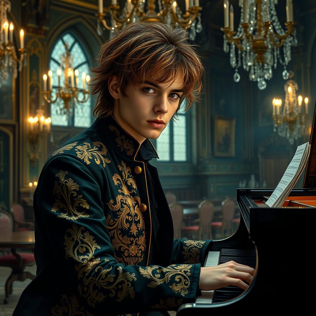 Medieval Musician in Opulent Castle