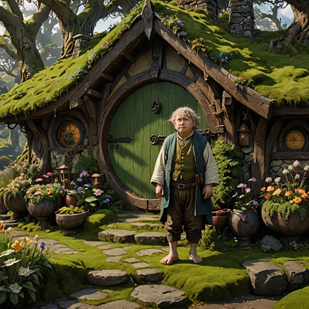 Hobbit Outside Home, Detailed Matte Painting
