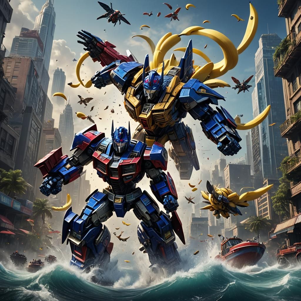 Optimus Prime Throws Objects in Surreal Scene