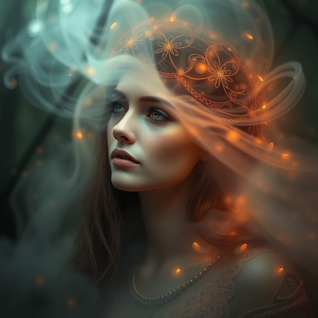 Lady Emerging from Mystical Woods in Art Nouveau Style