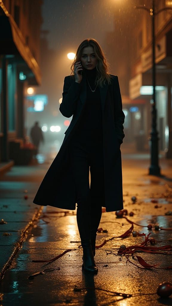 Sleuth in Noir Shadows with Forgotten New Year's Decorations