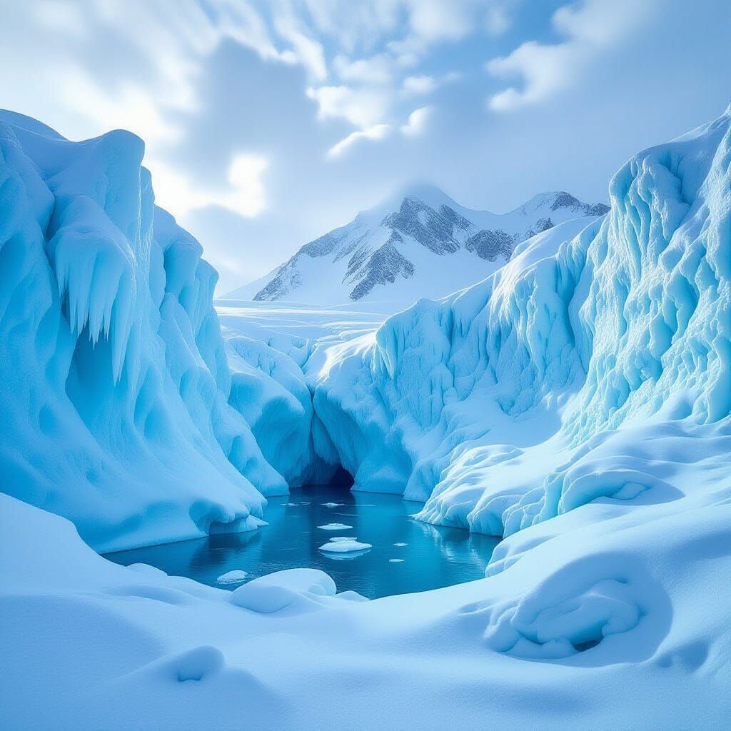 Majestic Frozen Landscape with Ice Sculptures and Snow