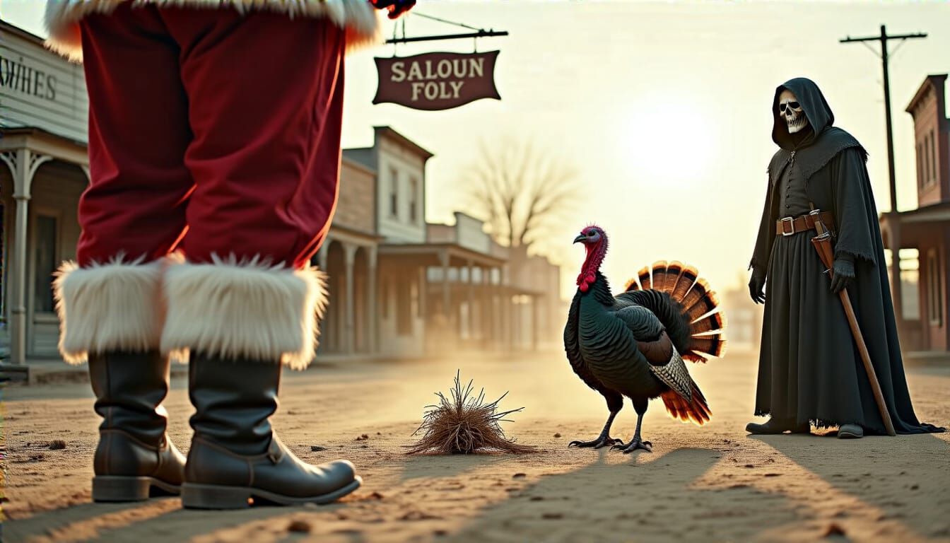 Festive Showdown in a Deserted Town Square