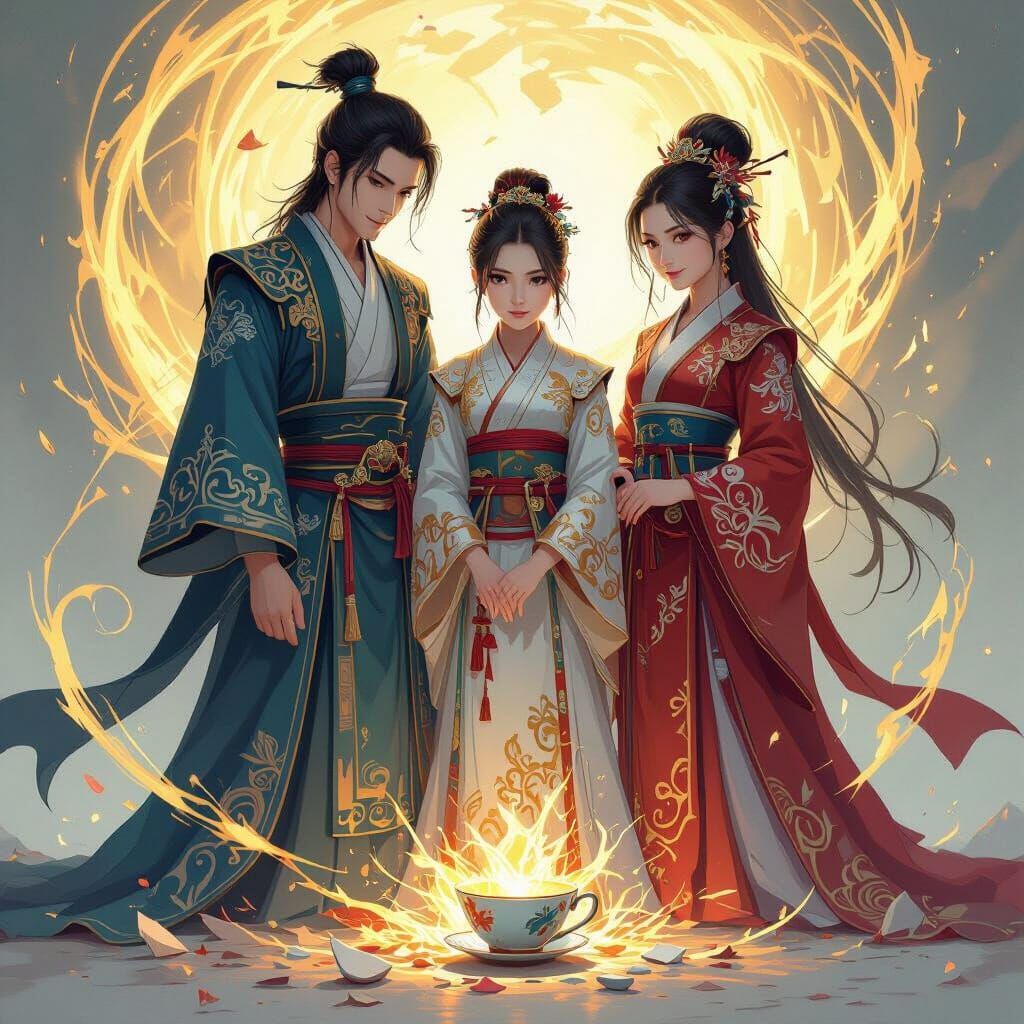 Chinese Family Portrait with Golden Light