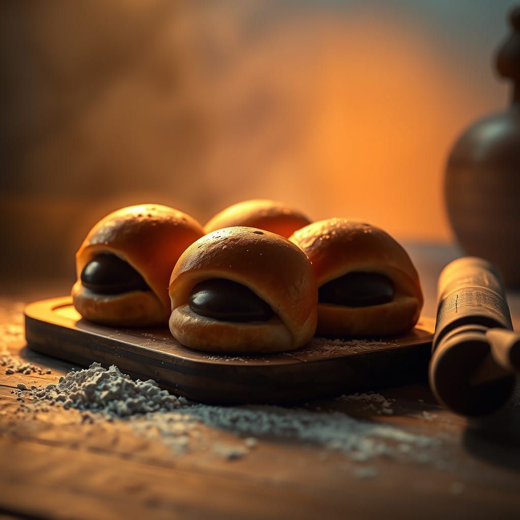 Warm Golden Buns with Velvet Chocolate Fillings in a Cozy Ki...