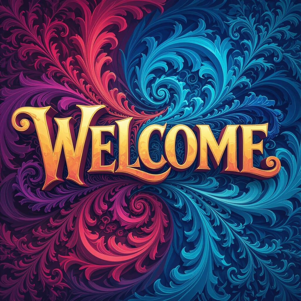 Vibrant Welcome Sign in Fantastical Matte Painting Style