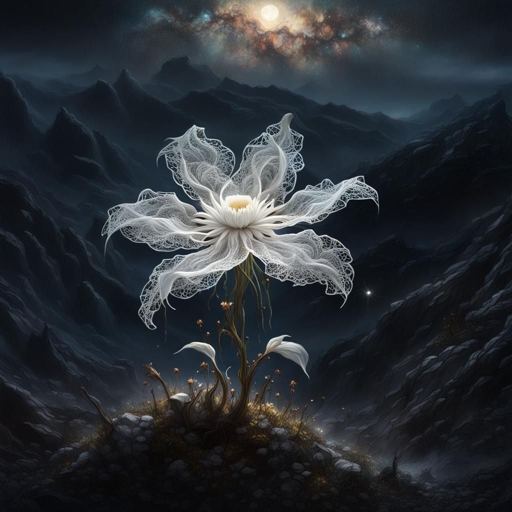 Magical Lace Flower Under Starry Night Sky