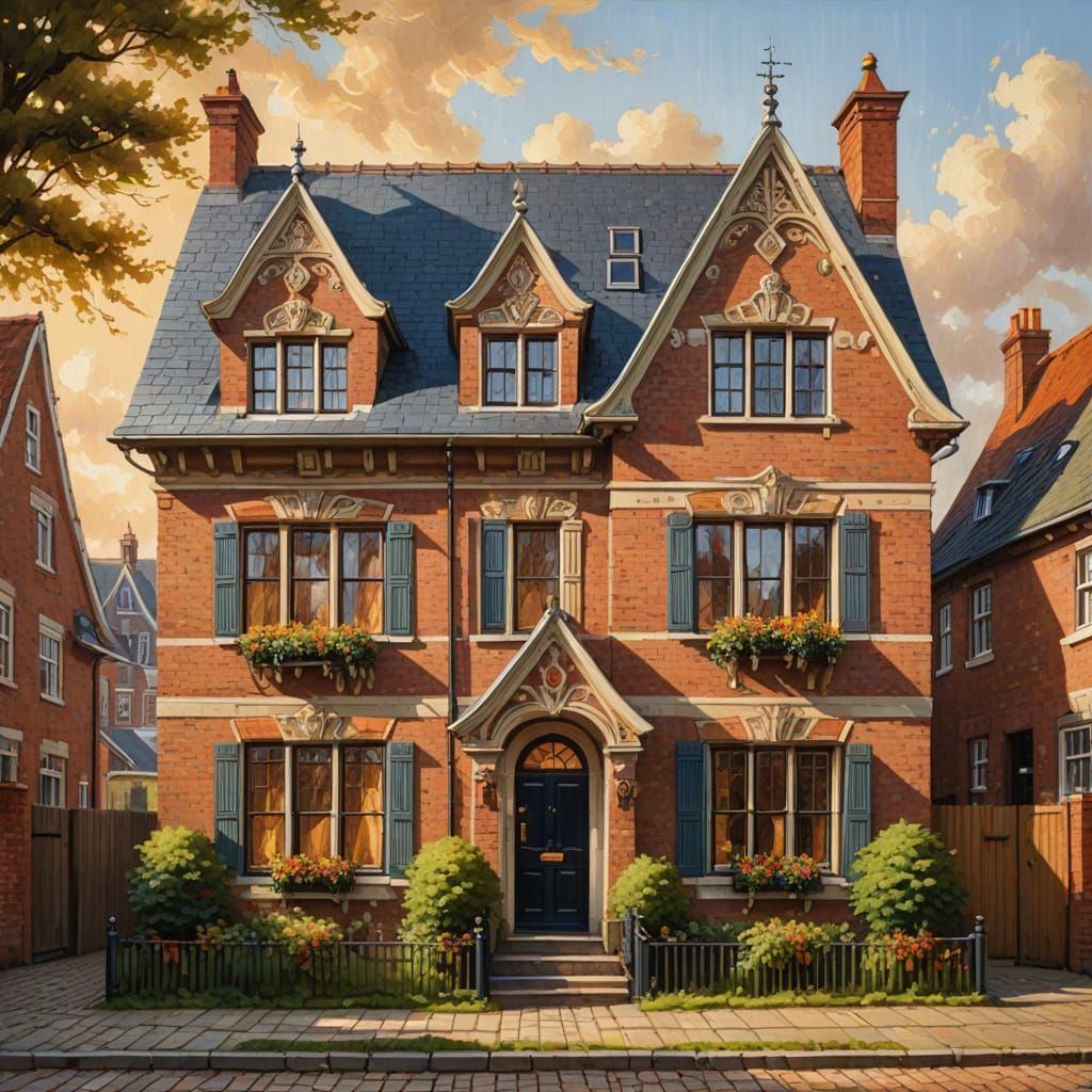 Classic Dutch Country Home in Warm, Inviting Oil Painting St...