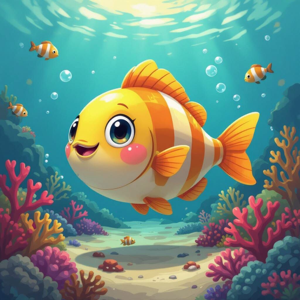 Moon Fish as Mario Character in Anime Pixar Style