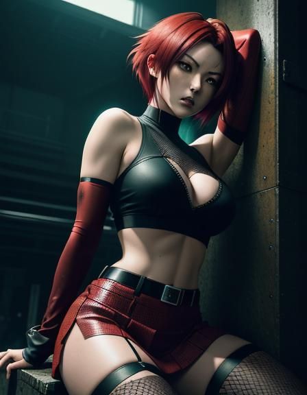 Redhead Anime Girl on Green Floor in WLOP Style