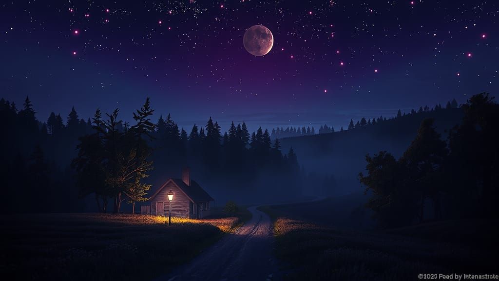 Night Village Under Bright Stars: Fantasy Concept Art