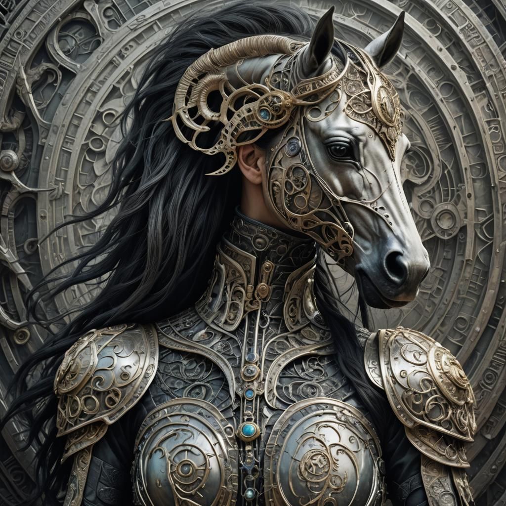 Zodiac Horse Woman in Surreal Biomechanical Art