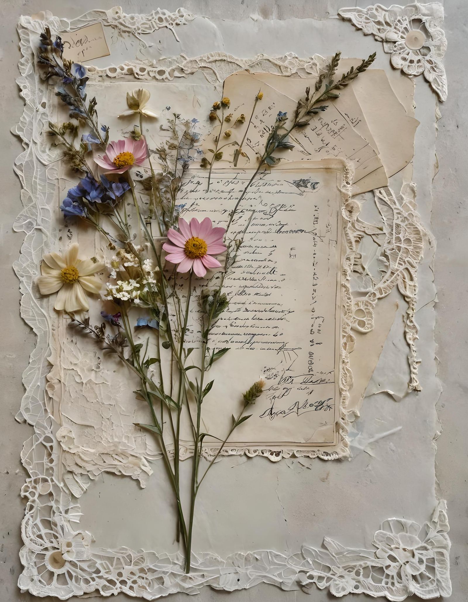Wildflower Scrapbook Page with Vintage Ephemera