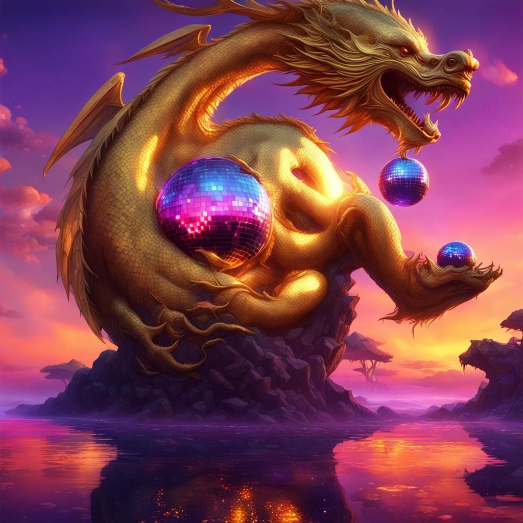 Golden Dragon, Rainbow Whale, Panda Bear Fantasy Art