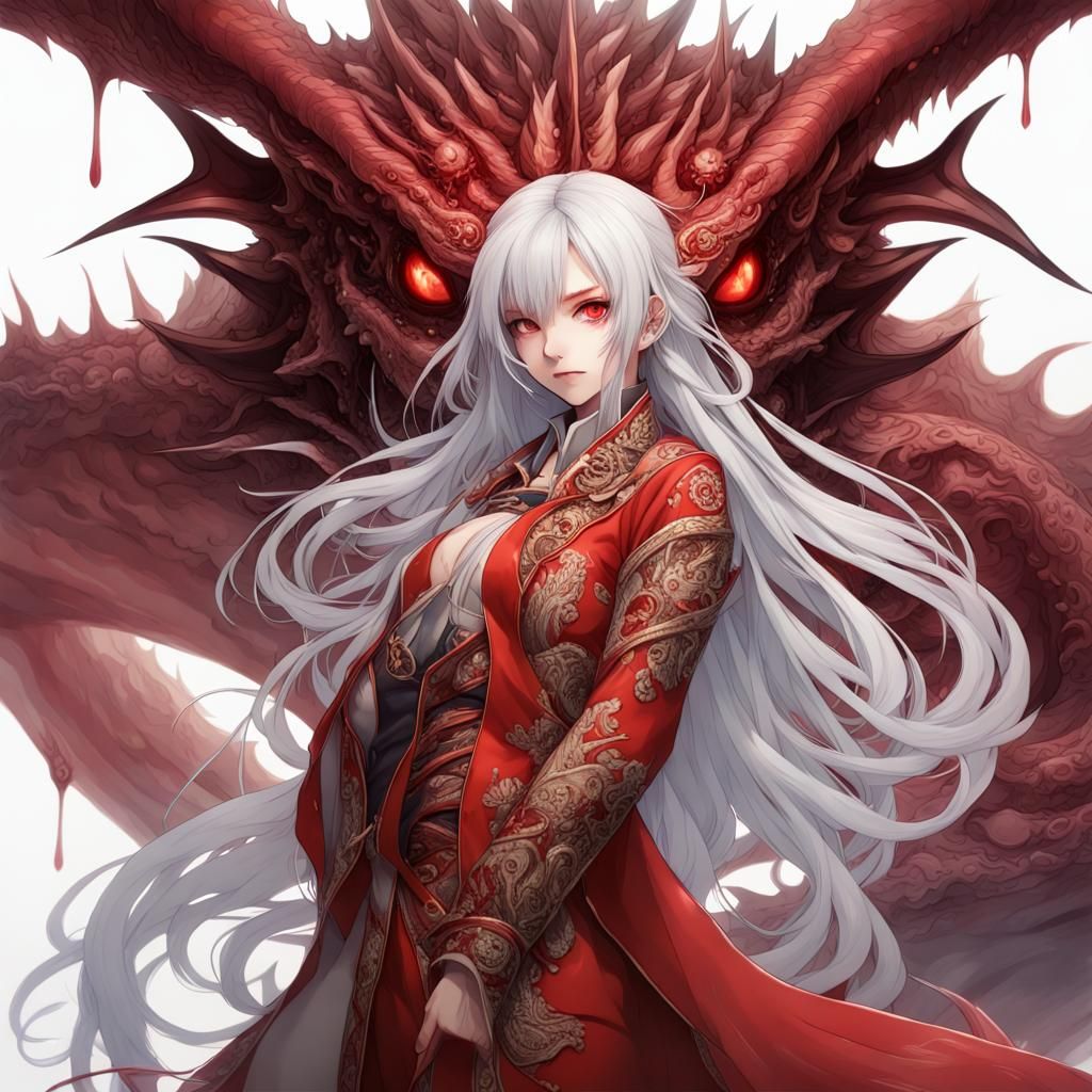 Horror Anime Woman with Dragon in 8K CG