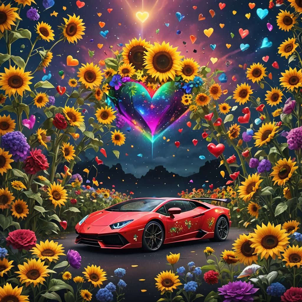 Rainbow Lamborghini in a Fantastical Landscape