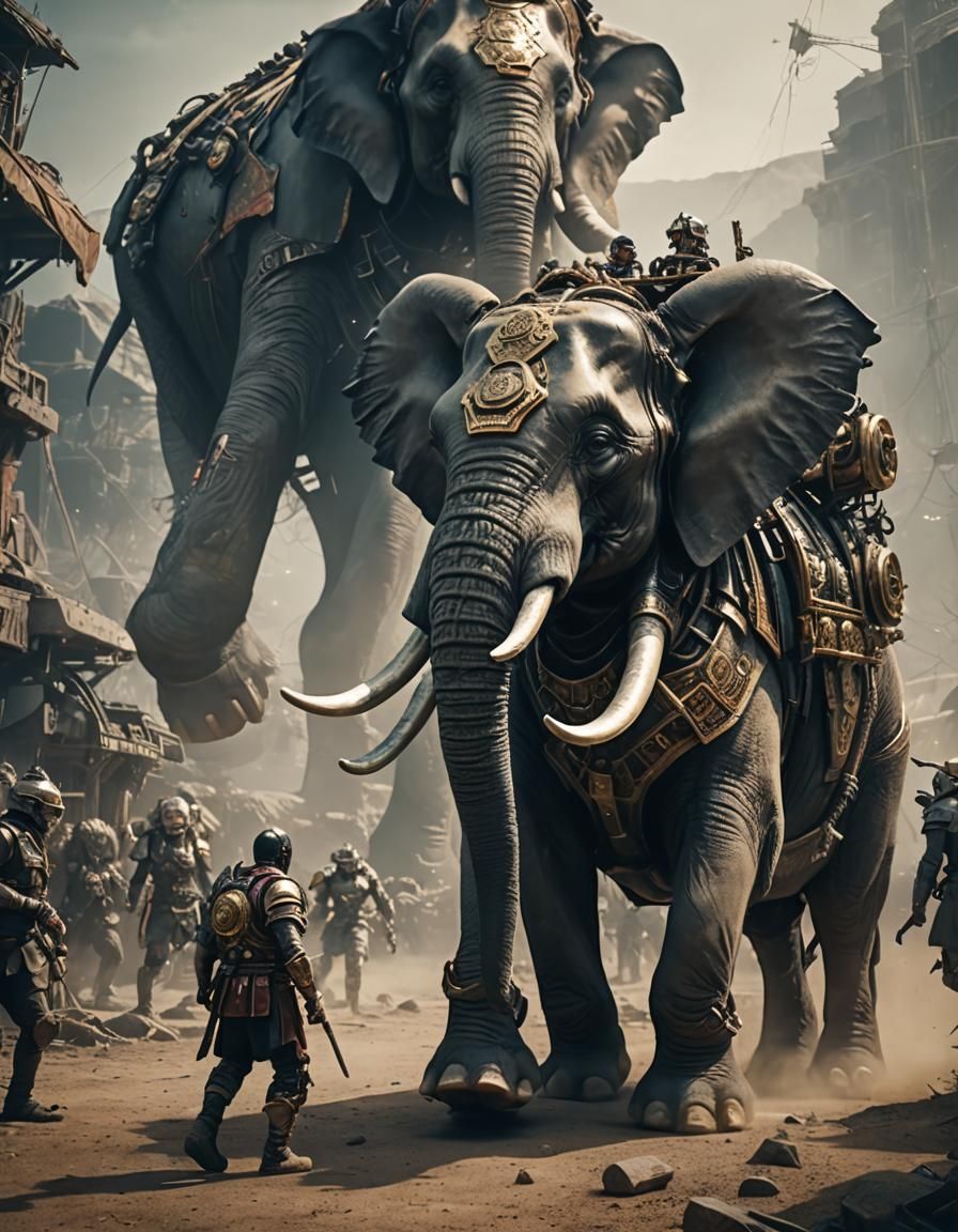 Mechanical War Elephant with Warrior in Cinematic Style