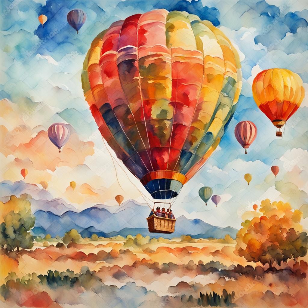 Hot Air Balloon in Impressionist Gouache Style