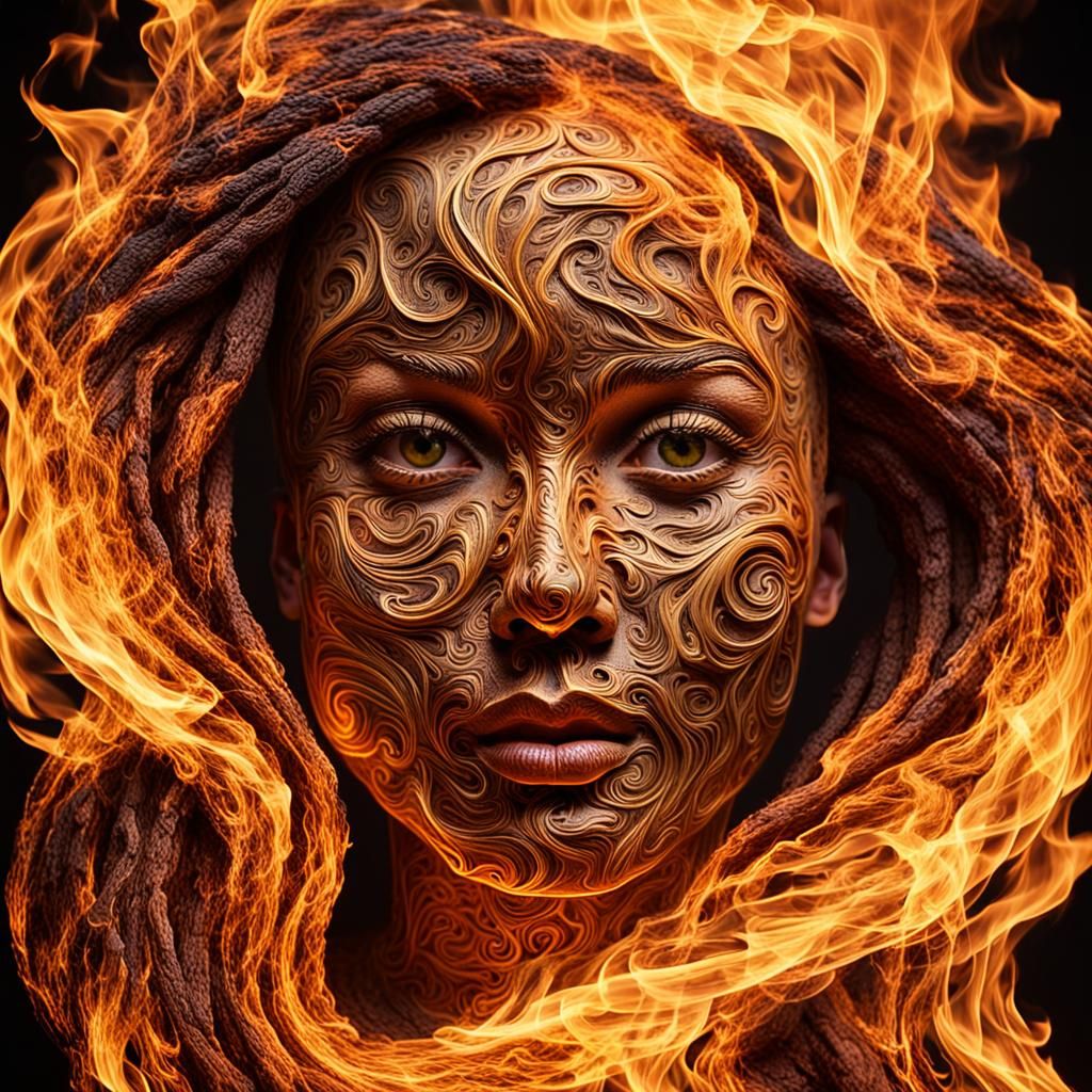 Fiery Woman Portrait: Living Embodiment of Fire