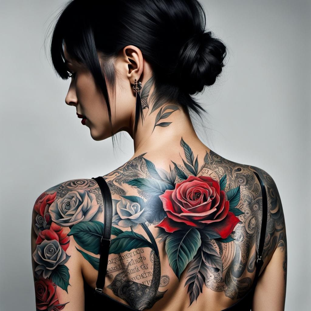 Tattooed Woman Portrait in Expressive Ink Style