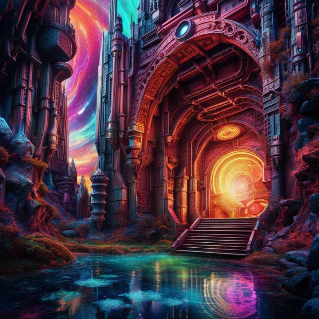 Futuristic Space Castle in Psychedelic Fantasy Style