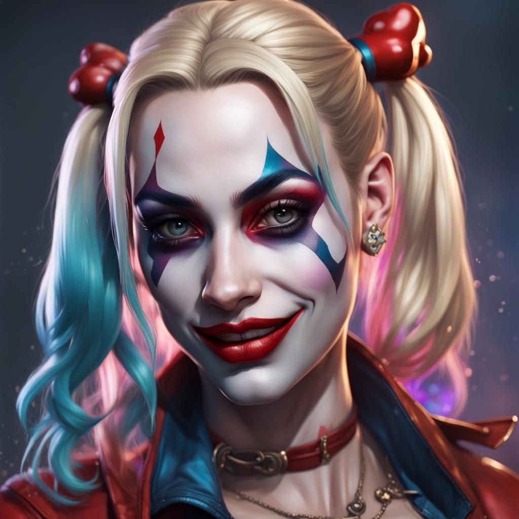 Hyperdetailed Harley Quinn Portrait in Art Nouveau Style