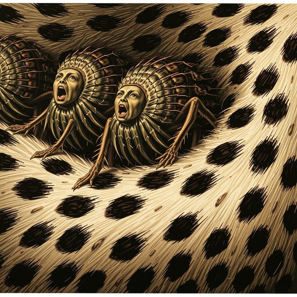 Horrific Human-Flea Hybrids Leaping in Etching Style