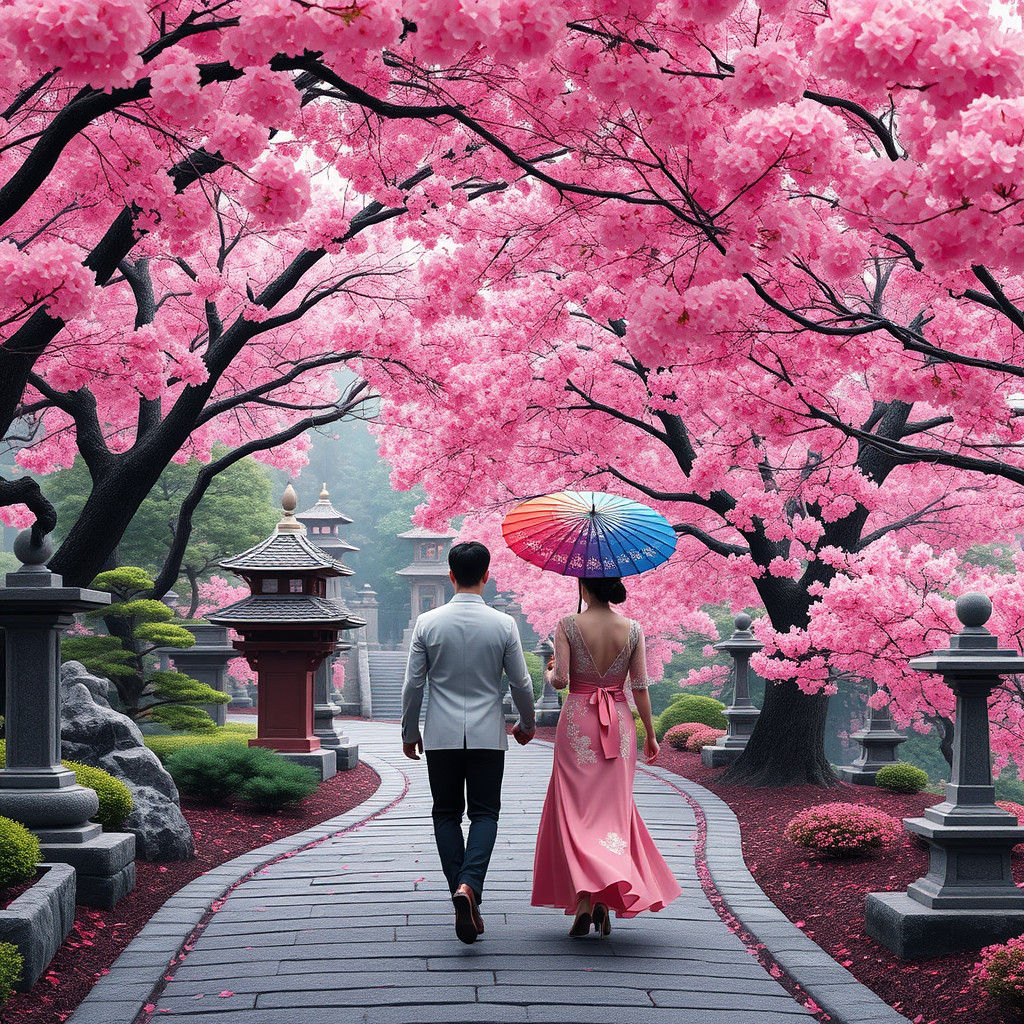 Couple in Japanese Garden, Fantasy Concept Art