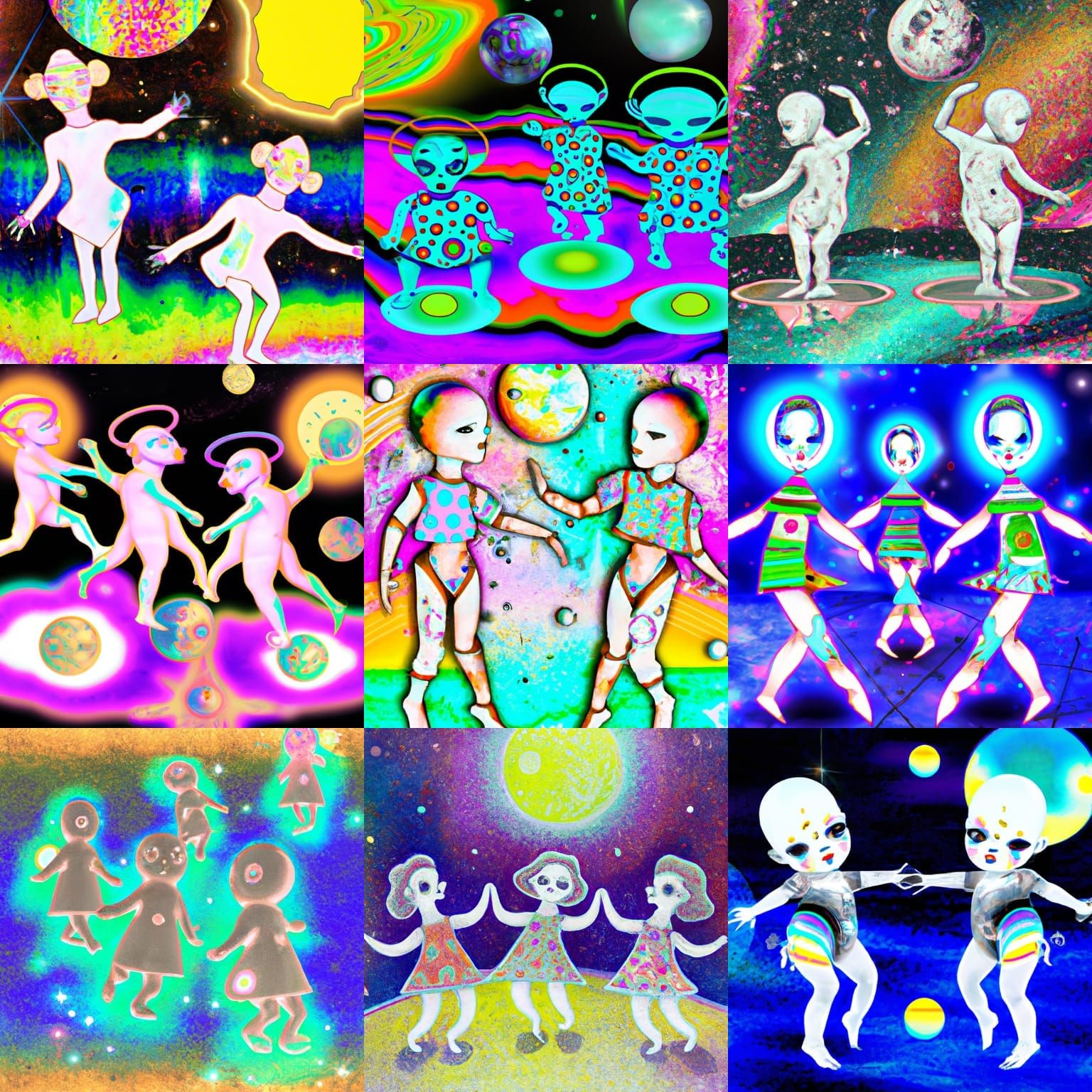 Atomic Baby Dolls Dancing in Moonlight: Mixed Media Illustra...