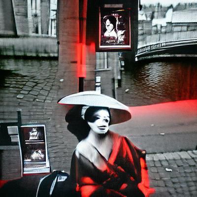 Cyberpunk Geisha Walking City Street
