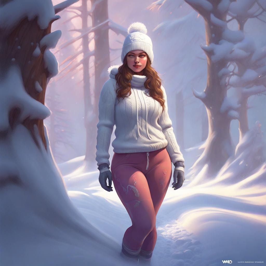 Romantic Concept Art: Curvy Girl in Snow