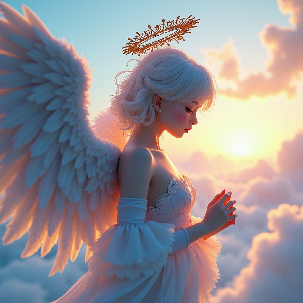 Melancholic Angel in Sapphire and Amethyst Sky