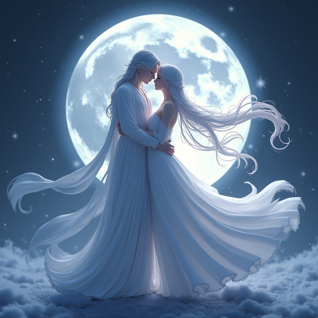 Moon God and Goddess in Celestial Embrace