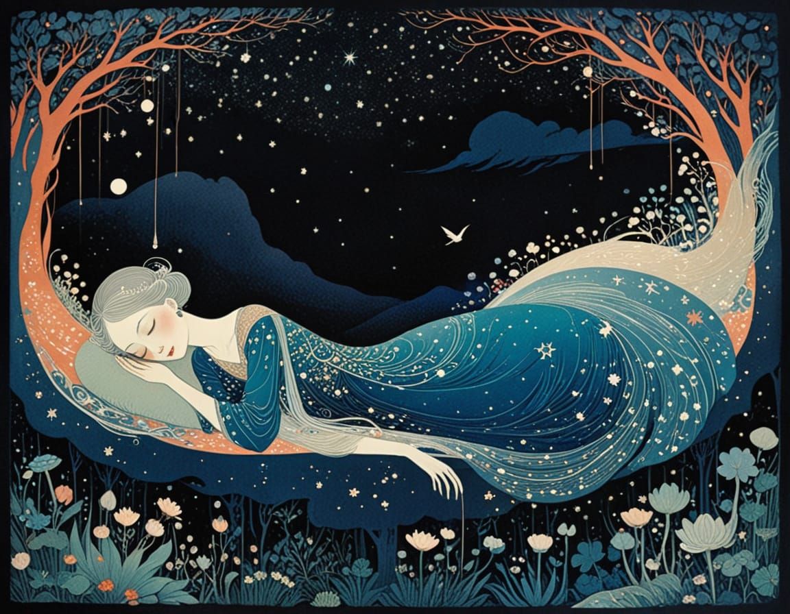 Whimsical Dreamscapes in Handcoloured Linoprint