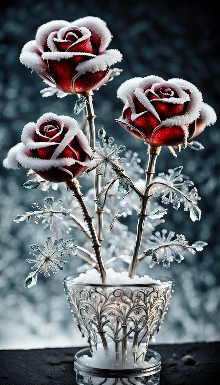 Ornate Metal Roses and Ice Crystal Daisies