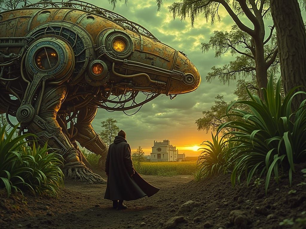 Surreal Agrarian Future: Biomechanical Harvester Rises in a....
