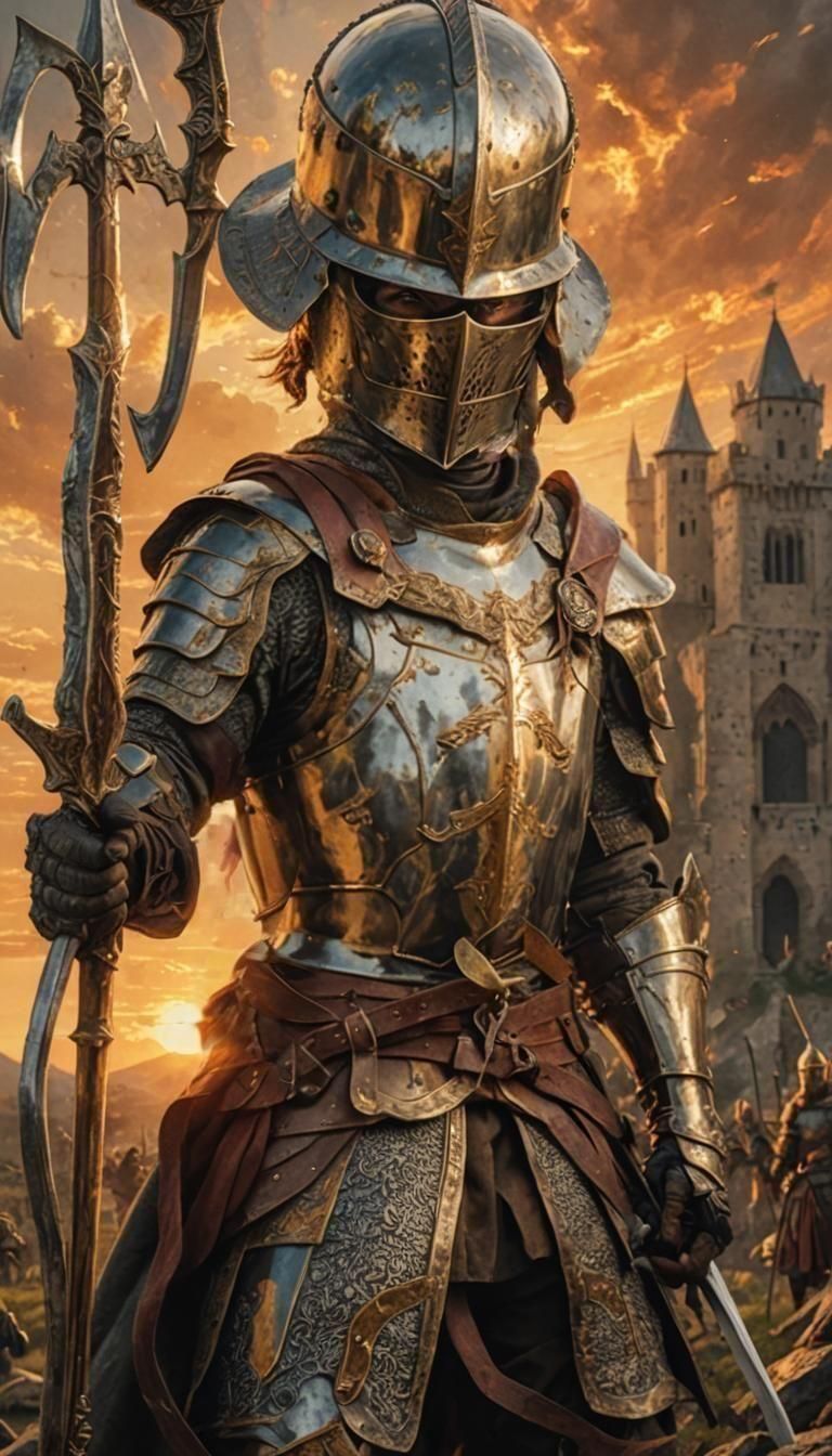 Medieval Soldier with Halberd in Digital Painting Style