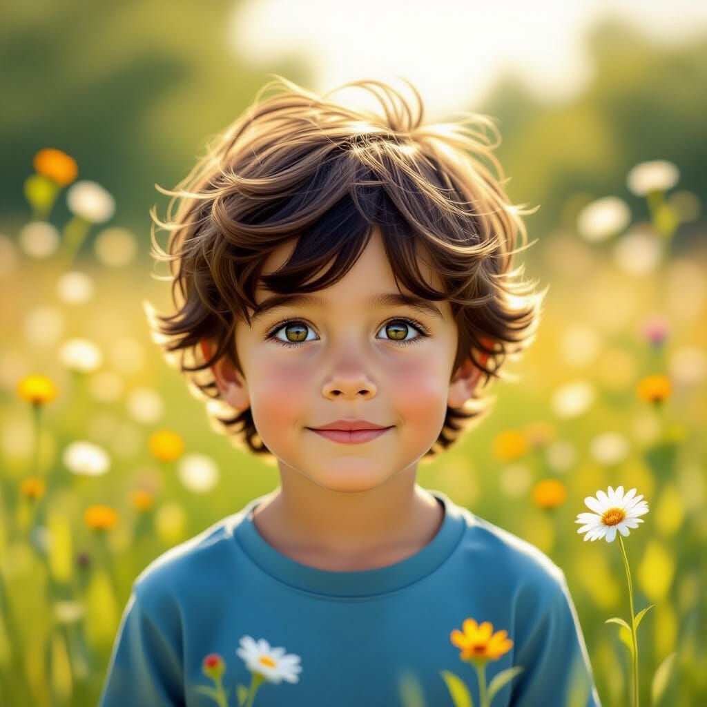 Charly in Sunlit Meadow as Painterly Digital Art