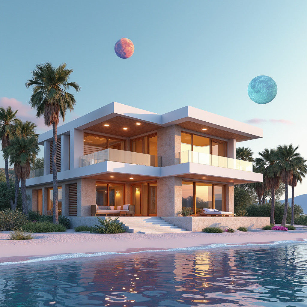 Modern House on Faraway Planet with Two Moons