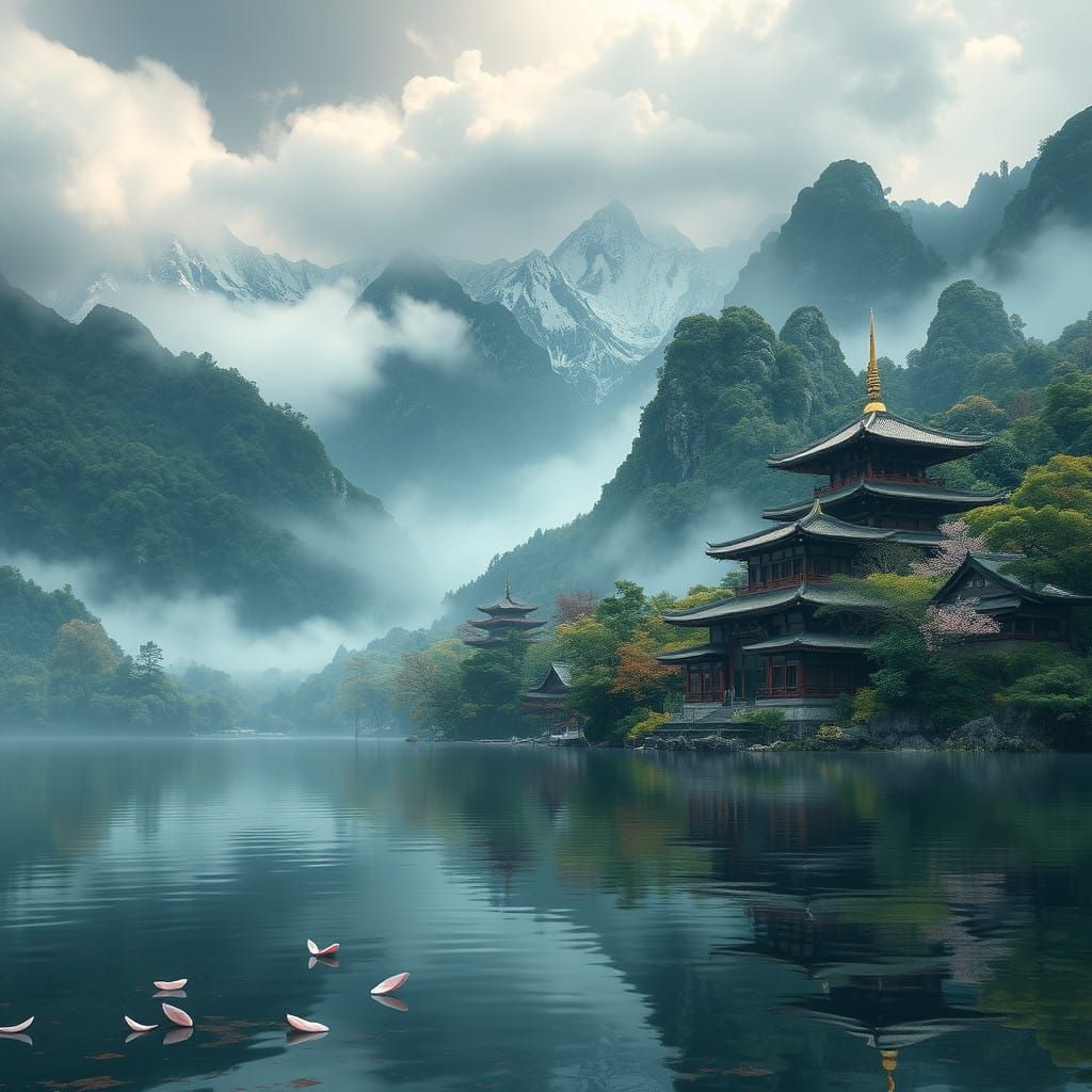 Majestic Japanese Mountains in a Mythical Realm