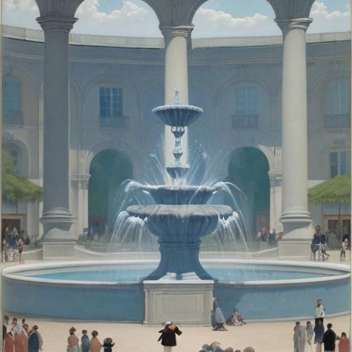 Fontainebleau Fountain Scene in Rothko and Ingres Style