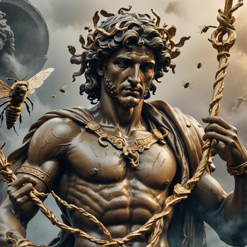 Hermes with Rod of Asclepius in Cinematic Lighting