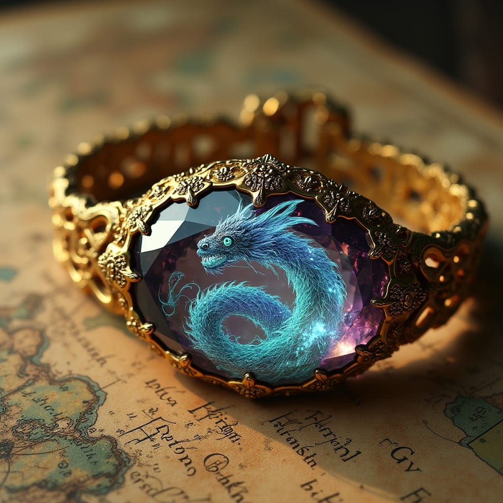 Upon an ancient parchment etched with mysterious symbols and forgotten maps lies a legendary artifact—an ornate golden c...