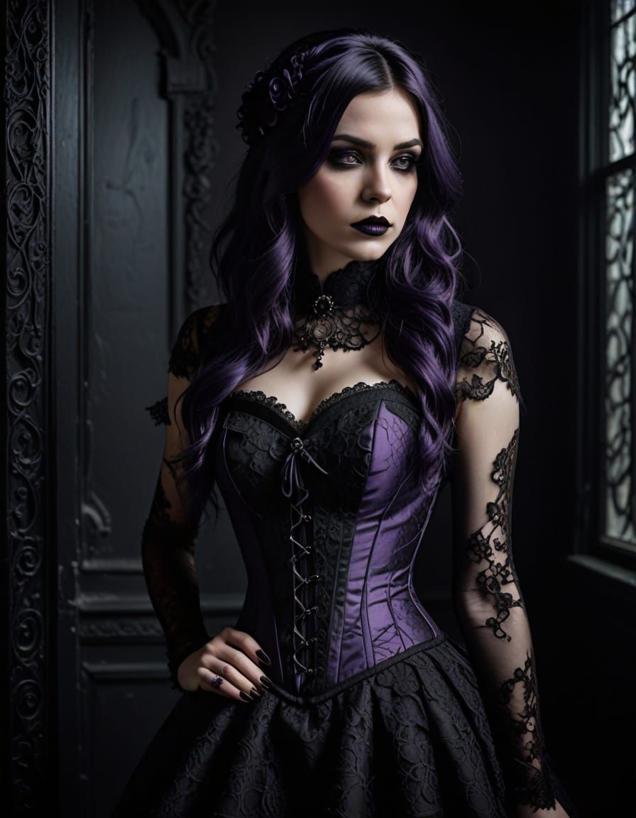 Dark Gothic Beauty in Rich Purple Attire