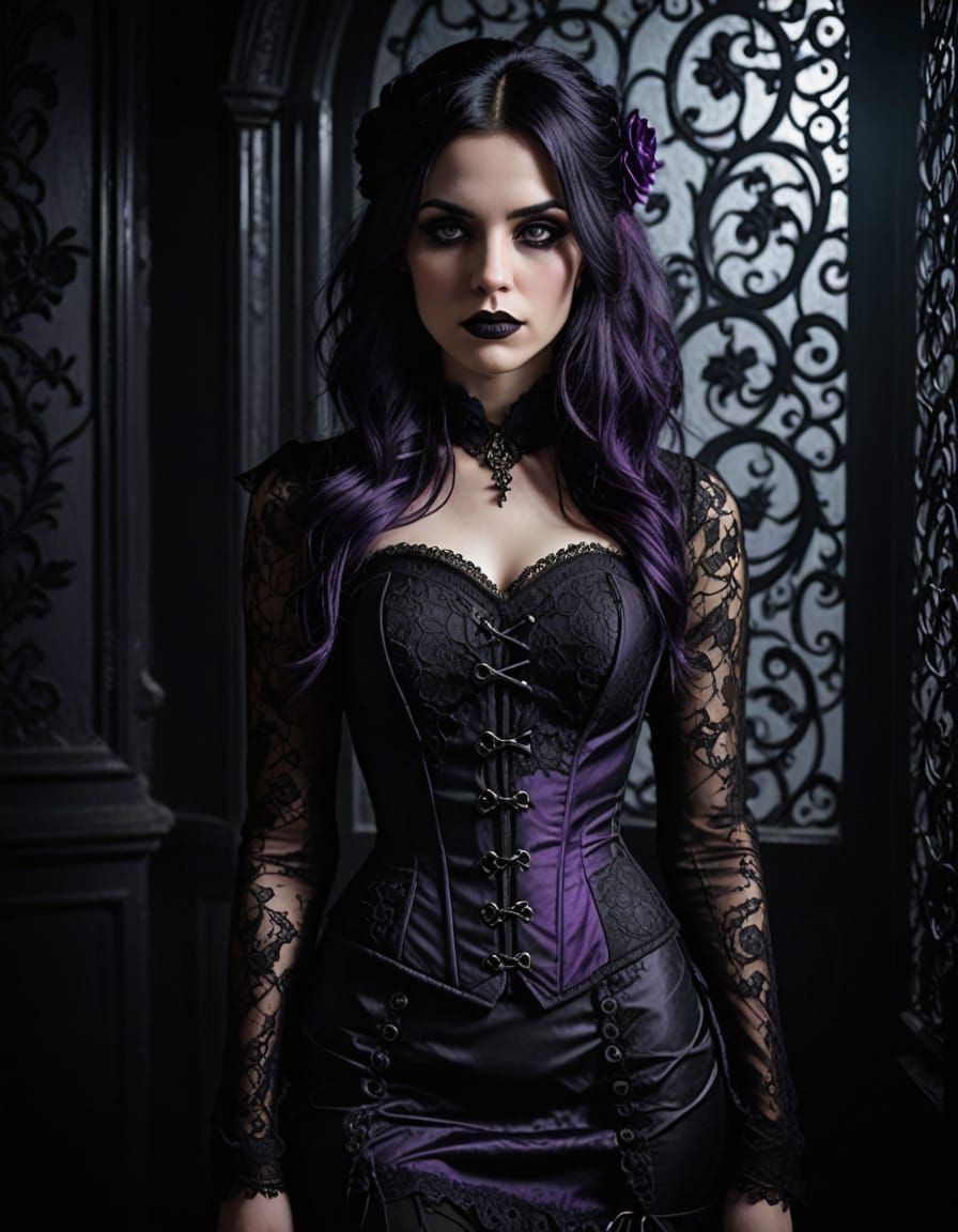 Elegant Gothic Woman in Deep Purple