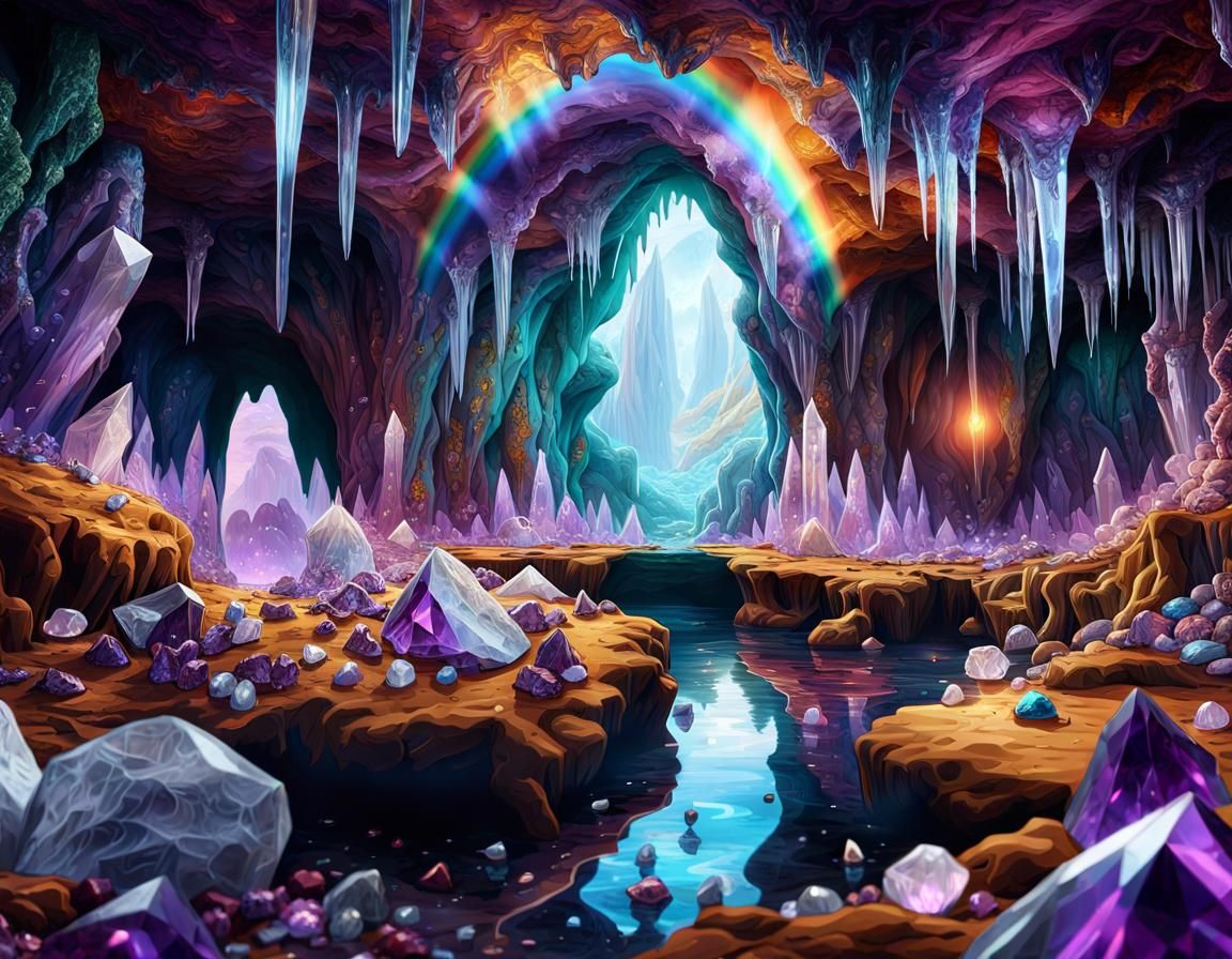 Photorealistic Amethyst Crystal Cave Interior