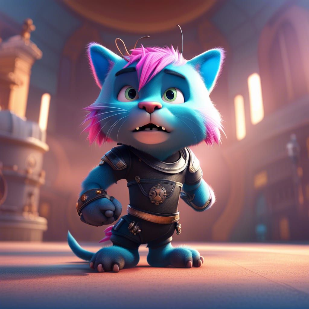 Punk Cat Gladiator in Colosseum: 3D Digital Art
