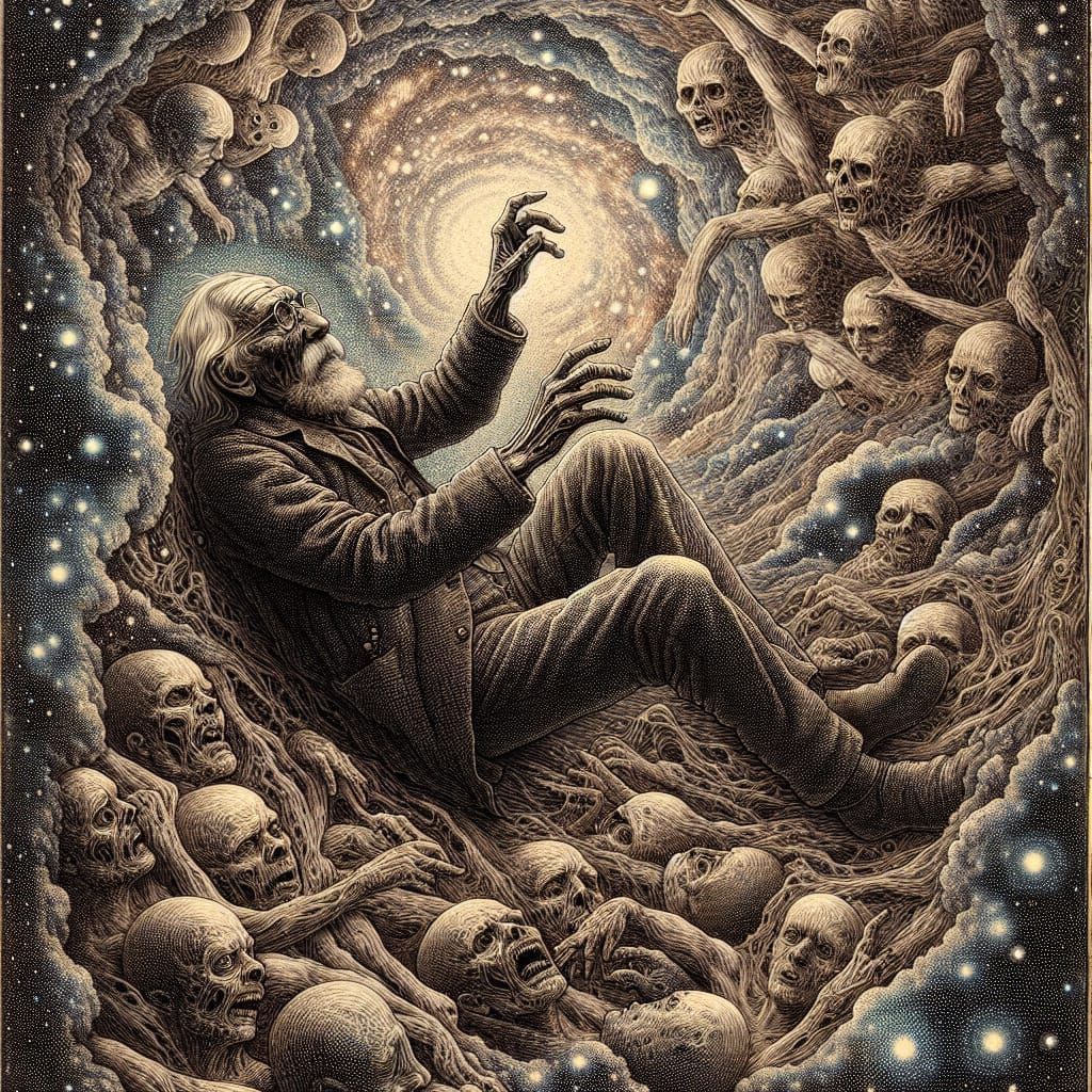 Cosmic Dread: An Elderly Man Floats in Space